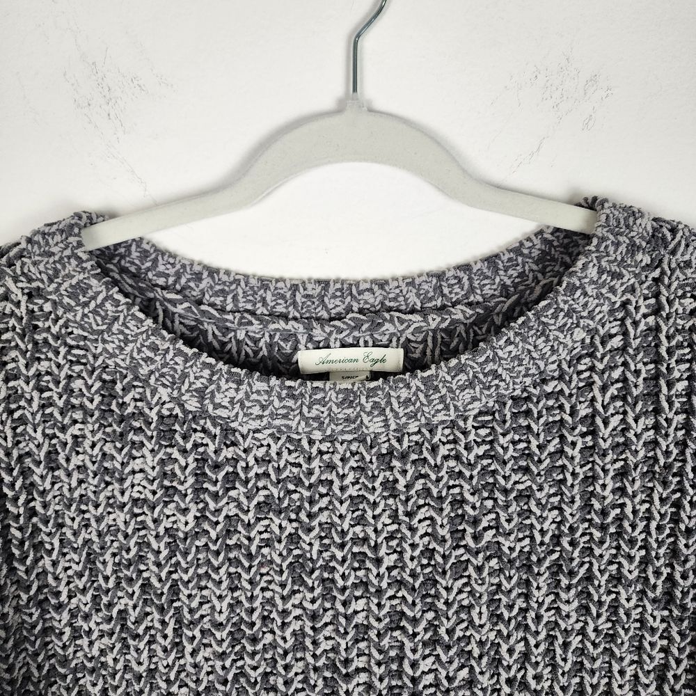 American Eagle Grey Chunky Cable Knit Cropped Sweater - Size S (Oversized Fit) - Picture 14 of 15